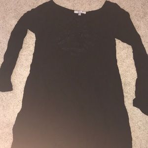 Black tie-front mini dress/long top